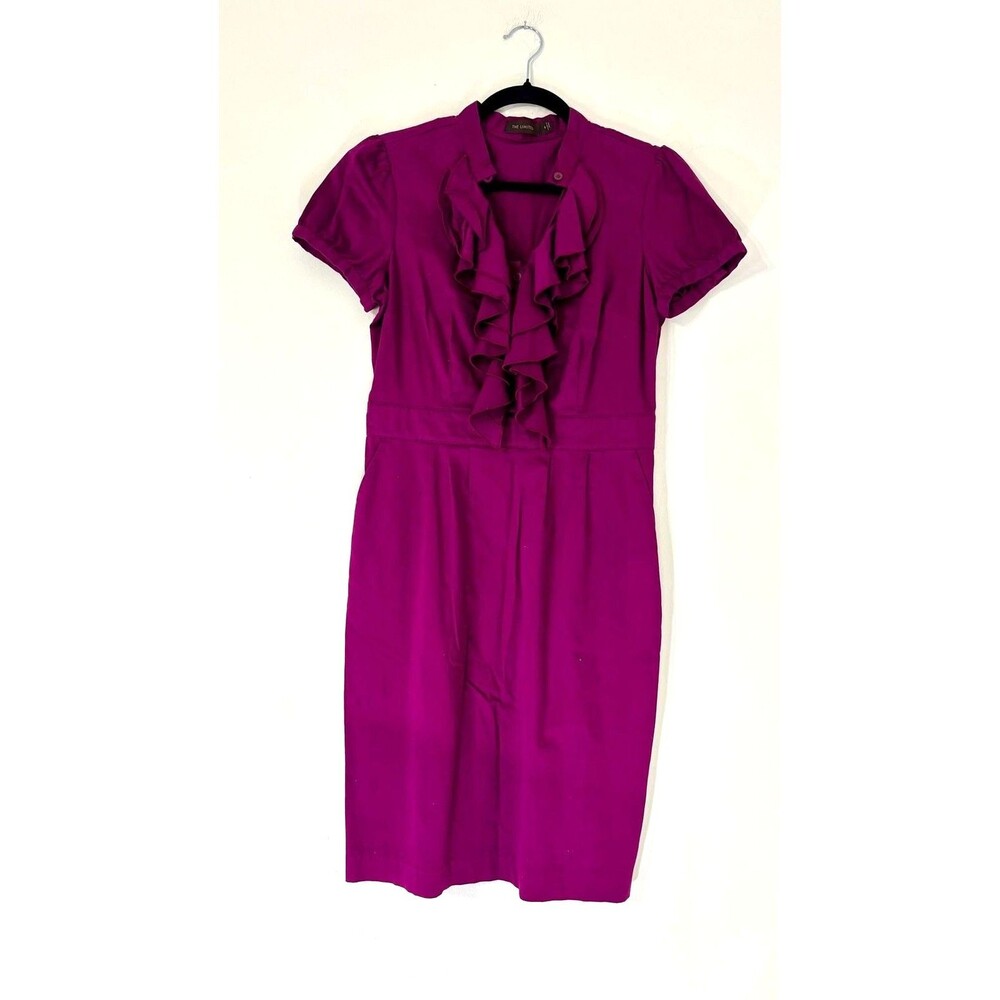The Limited Ruffle Neck Short Sleeve Purple Sheath Dress Size 6